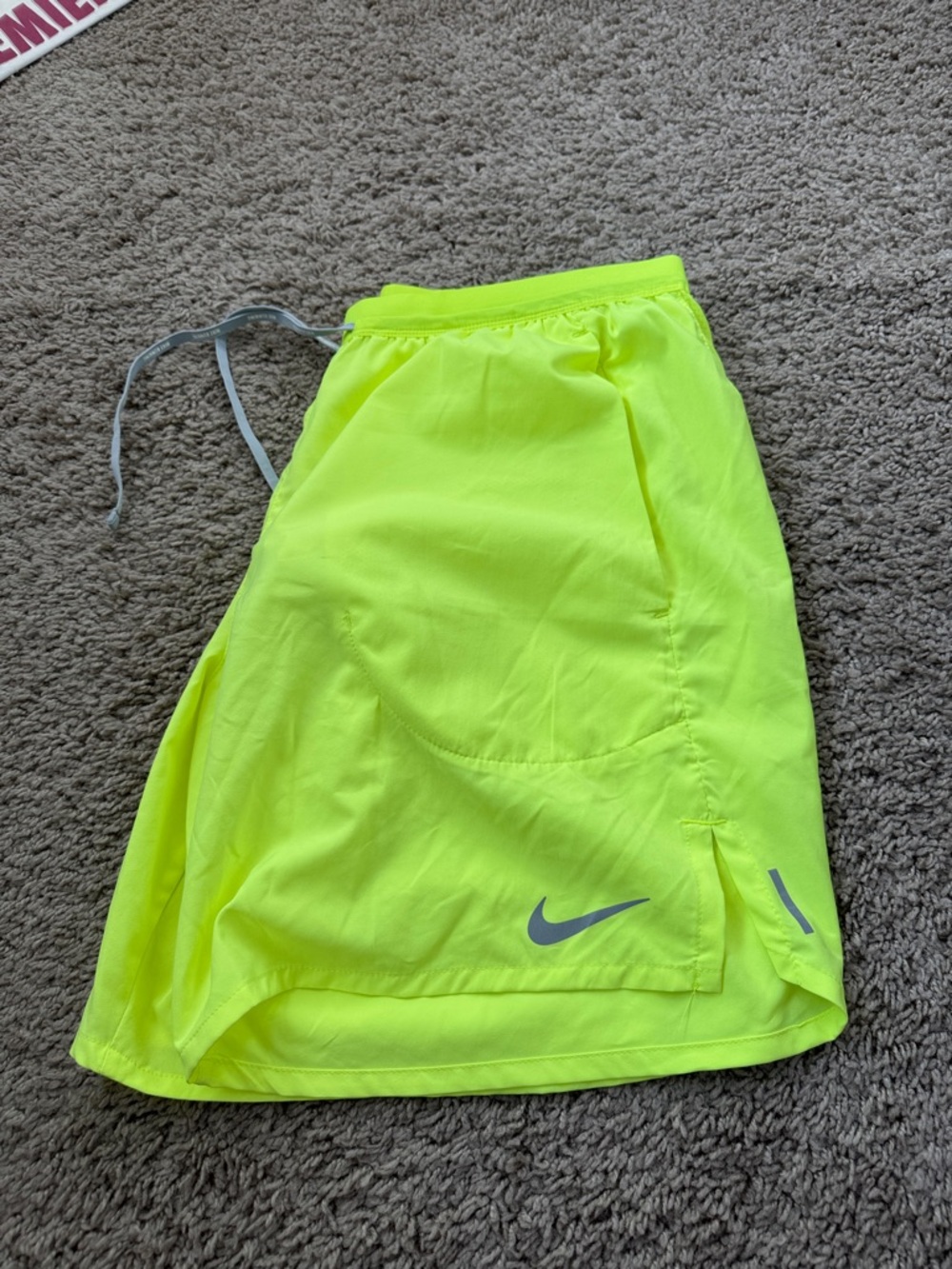 Nike Men’s Neon Yellow Athletic Shorts with Reflective Swoosh